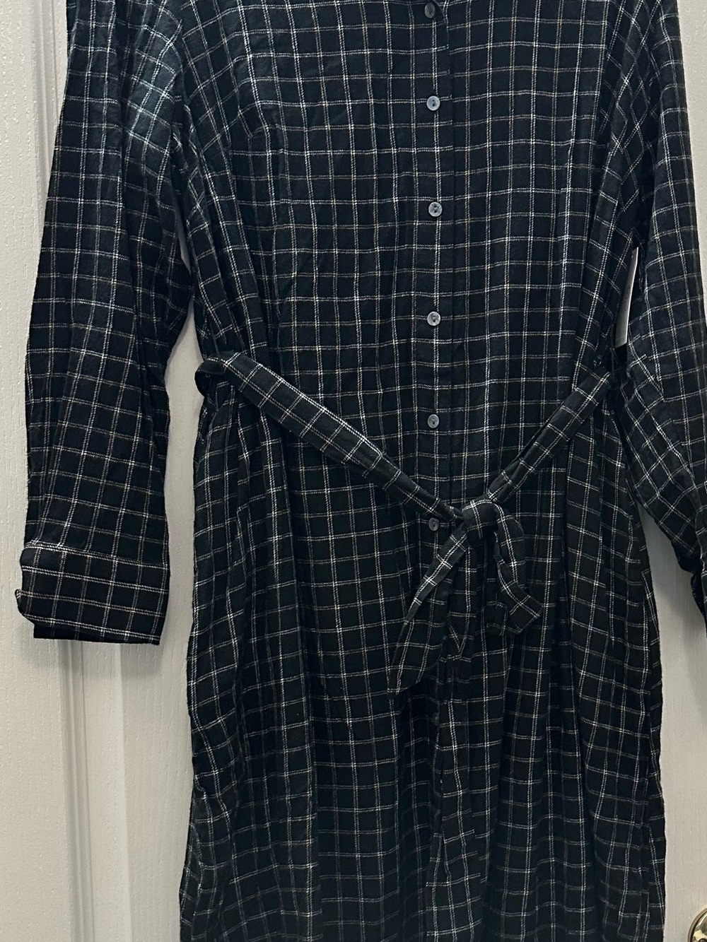 Time and Tru Black Plaid Button-Front Long Sleeve Shirt Dress, XL